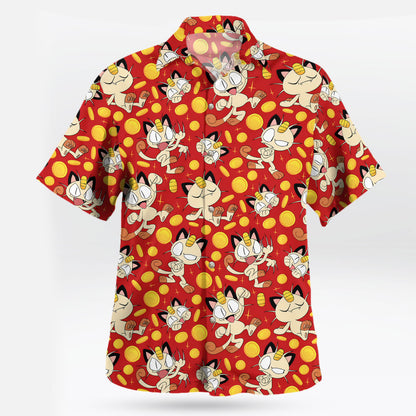 Pokemon Meowth Gold Coins Pattern Hawaiian Shirt
