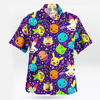 Pokemon Party Faces Neon Purple Hawaiian Shirt - Tropi Hawaiian Shirts