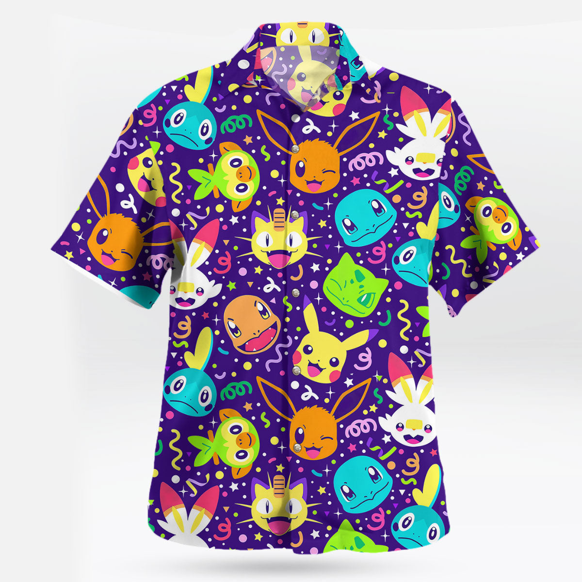 Pokemon Party Faces Neon Purple Hawaiian Shirt - Tropi Hawaiian Shirts