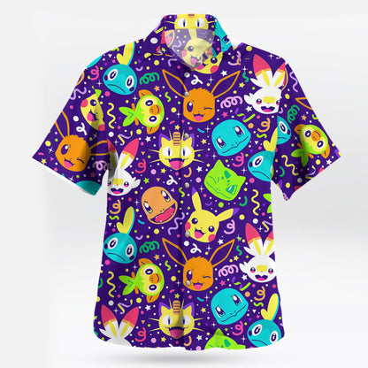 Pokemon Party Faces Neon Purple Hawaiian Shirt - Tropi Hawaiian Shirts