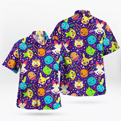 Pokemon Party Faces Neon Purple Hawaiian Shirt - Tropi Hawaiian Shirts