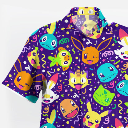 Pokemon Party Faces Neon Purple Hawaiian Shirt - Tropi Hawaiian Shirts