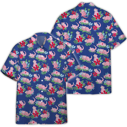 Pokemon Slowpoke Pink Button Shirt Blue Island Vibes | Tropi Hawaiian Shirts Store