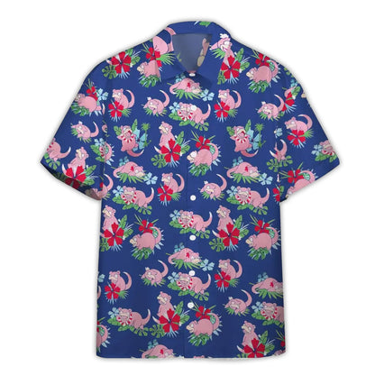 Pokemon Slowpoke Pink Button Shirt Blue Island Vibes | Tropi Hawaiian Shirts Store