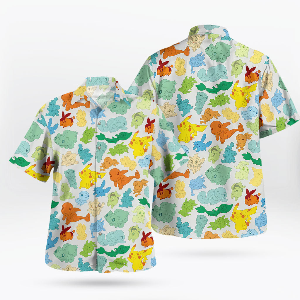 Pokémon Starter Characters Hawaiian Shirt Colorful Print | Tropi Hawaiian Shirts Store