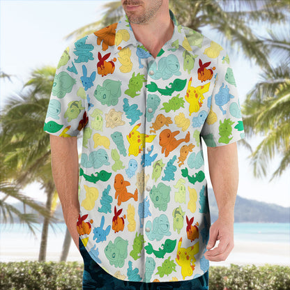 Pokémon Starter Characters Hawaiian Shirt Colorful Print | Tropi Hawaiian Shirts Store