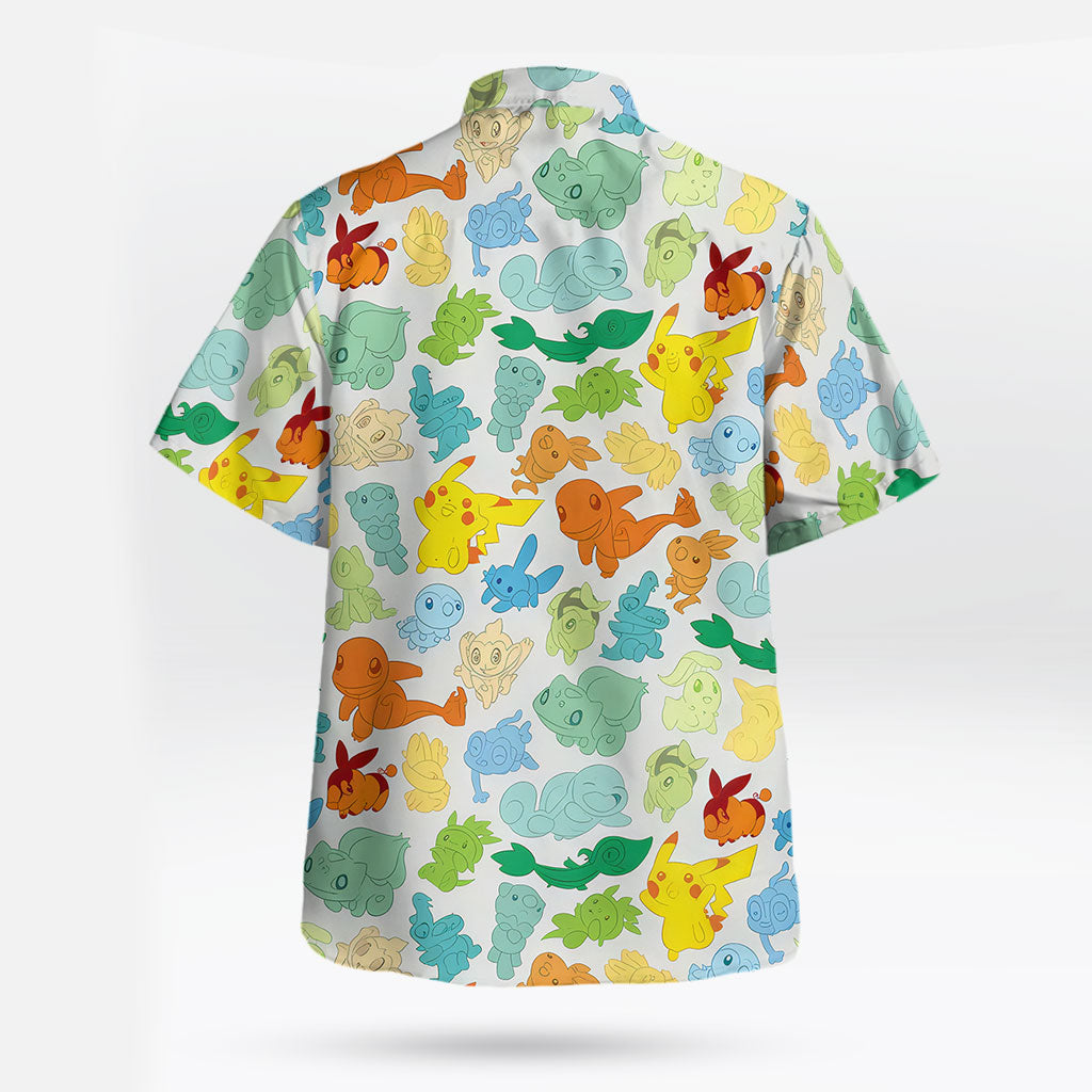 Pokémon Starter Characters Hawaiian Shirt Colorful Print | Tropi Hawaiian Shirts Store