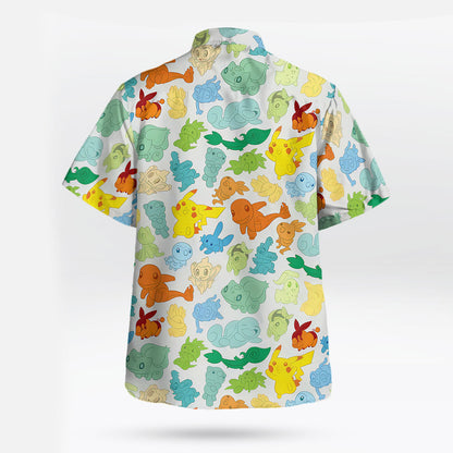 Pokémon Starter Characters Hawaiian Shirt Colorful Print | Tropi Hawaiian Shirts Store