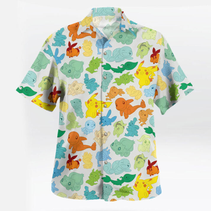 Pokémon Starter Characters Hawaiian Shirt Colorful Print | Tropi Hawaiian Shirts Store