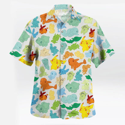 Pokémon Starter Characters Hawaiian Shirt Colorful Print | Tropi Hawaiian Shirts Store