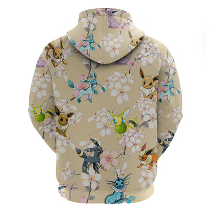 Pokemon Hoodie Pokemon Eeveelutions Cherry Blossom Pattern Hoodie Yellow Unisex - Cozy Hoodie For Cold Weather