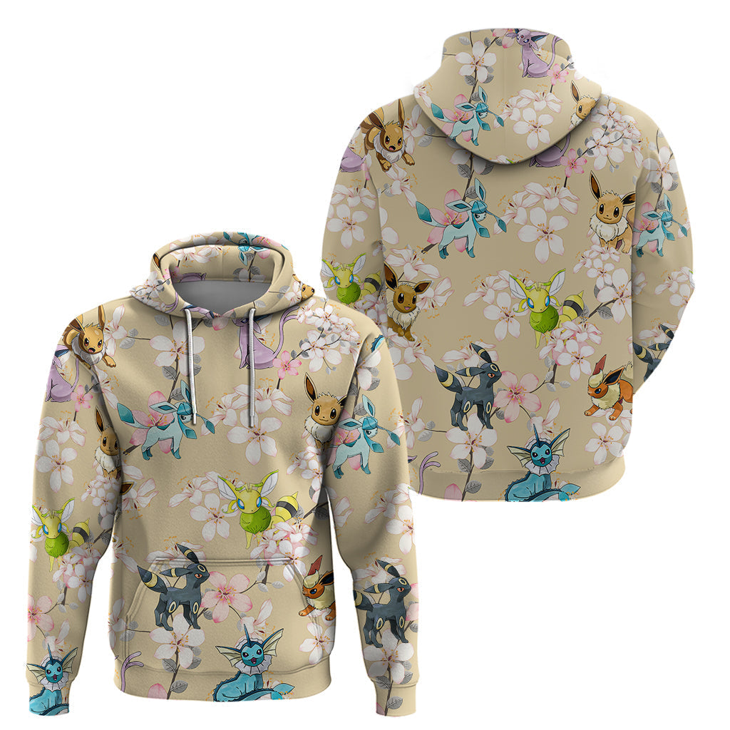 Pokemon Hoodie Pokemon Eeveelutions Cherry Blossom Pattern Hoodie Yellow Unisex - Cozy Hoodie For Cold Weather