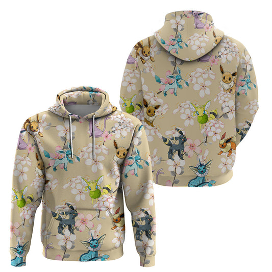 Pokemon Hoodie Pokemon Eeveelutions Cherry Blossom Pattern Hoodie Yellow Unisex - Cozy Hoodie For Cold Weather