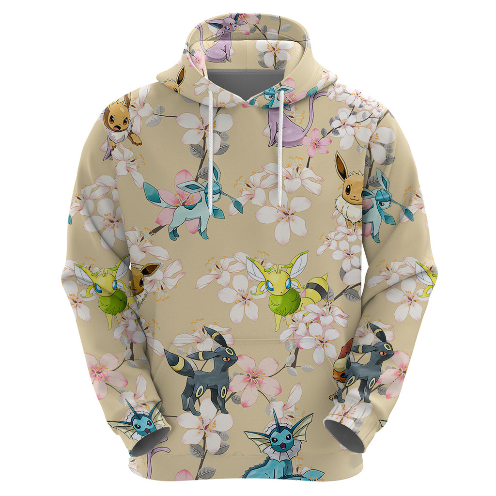 Pokemon Hoodie Pokemon Eeveelutions Cherry Blossom Pattern Hoodie Yellow Unisex - Cozy Hoodie For Cold Weather
