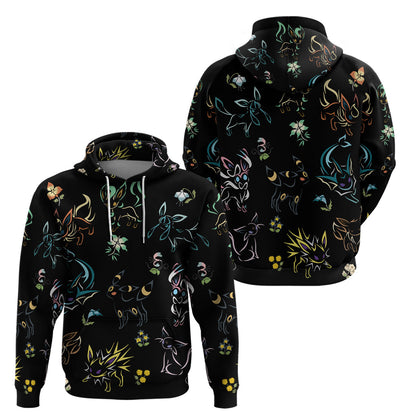 Pokemon Hoodie Pokemon Eeveelutions Pattern Hoodie Black Unisex - Cozy Hoodie For Cold Weather