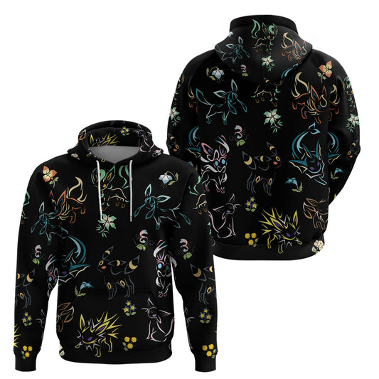 Pokemon Hoodie Pokemon Eeveelutions Pattern Hoodie Black Unisex - Cozy Hoodie For Cold Weather