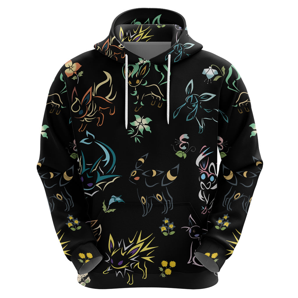 Pokemon Hoodie Pokemon Eeveelutions Pattern Hoodie Black Unisex - Cozy Hoodie For Cold Weather