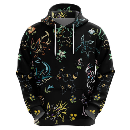 Pokemon Hoodie Pokemon Eeveelutions Pattern Hoodie Black Unisex - Cozy Hoodie For Cold Weather