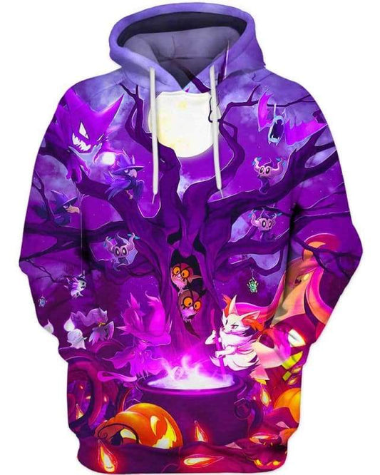 Pokemon Hoodie Pokemon Ghosts Greninja Halloween Hoodie Purple Unisex - Cozy Hoodie For Cold Weather