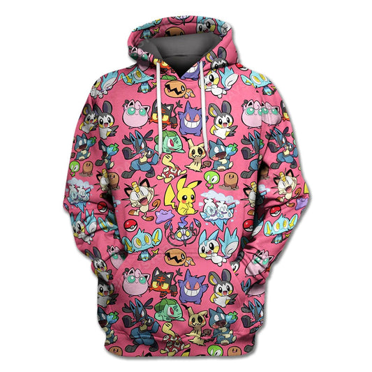 Pokemon Hoodie All Pokemon Pikachu Gengar Pattern Hoodie Pink Unisex - Cozy Hoodie For Cold Weather
