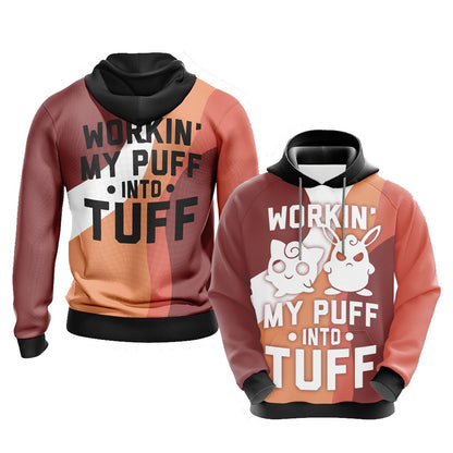 Pokemon Hoodie Pokemon Working My Puff Into Tuff Hoodie Orange Red Unisex - Cozy Hoodie For Cold Weather