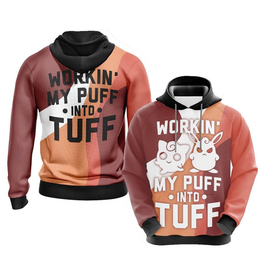 Pokemon Hoodie Pokemon Working My Puff Into Tuff Hoodie Orange Red Unisex - Cozy Hoodie For Cold Weather