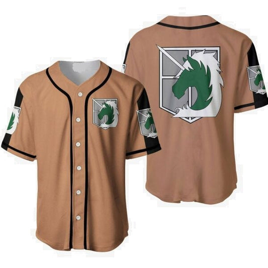 Attack on Titan Baseball Jersey Police Brigade Attack on Titan Jersey Shirt Brown Unisex Adult New Release