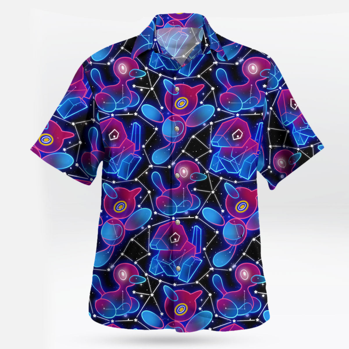 Porygon Porygon2 Neon Galaxy Pokémon Hawaiian Shirt | Tropi Hawaiian Shirts Store