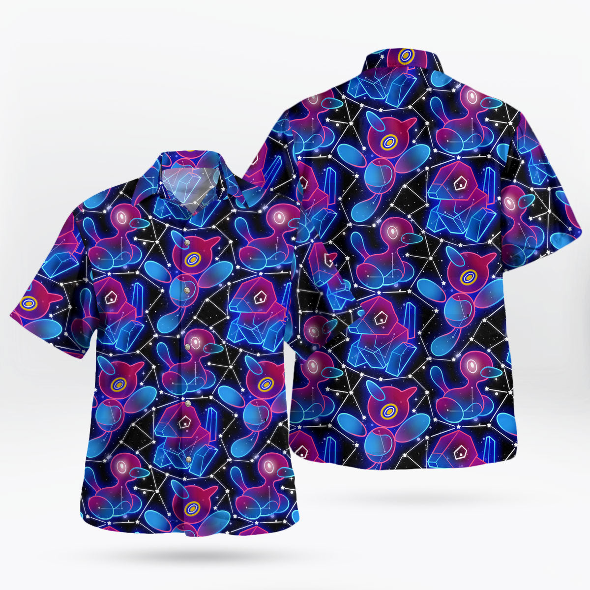 Porygon Porygon2 Neon Galaxy Pokémon Hawaiian Shirt | Tropi Hawaiian Shirts Store