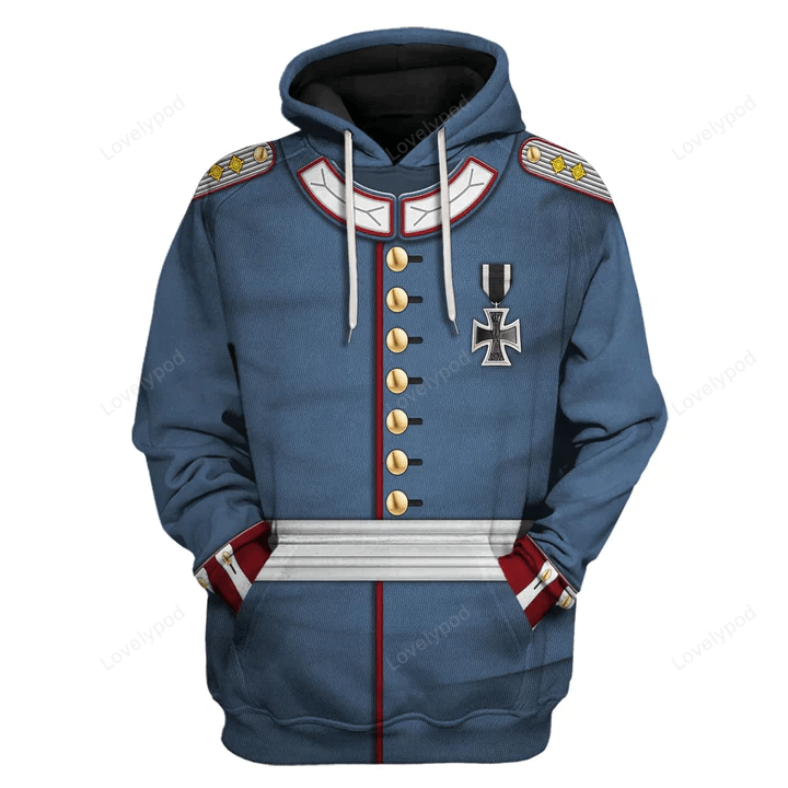 Historical Hoodie Prussian Officer Prussian Army 1871 Costume T-shirt Blue Unisex