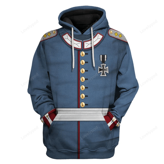 Historical Hoodie Prussian Officer Prussian Army 1871 Costume T-shirt Blue Unisex