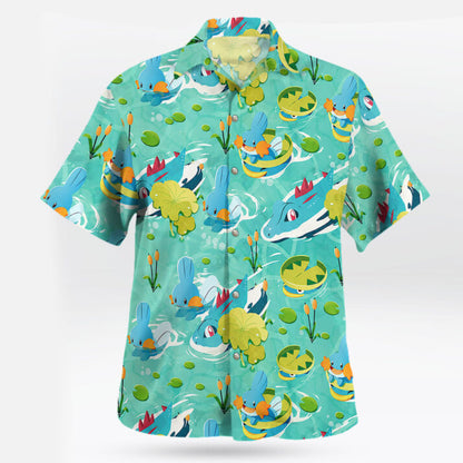 Mudkip & Totodile Tropical Water Pokemon Hawaiian Shirt