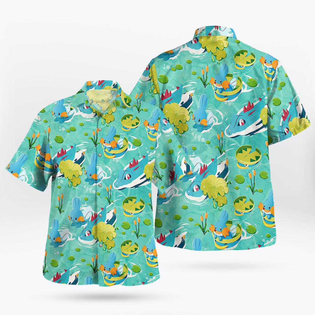 Mudkip & Totodile Tropical Water Pokemon Hawaiian Shirt