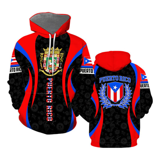 Puerto Rico Hoodie Coat Of Arms And Flag Puerto Rico Hoodie Black Red Unisex - Cozy Hoodie For Cold Weather