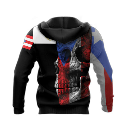 Puerto Rico Hoodie Puerto Rico Flag Skull Graphic Hoodie Black Unisex - Cozy Hoodie For Cold Weather