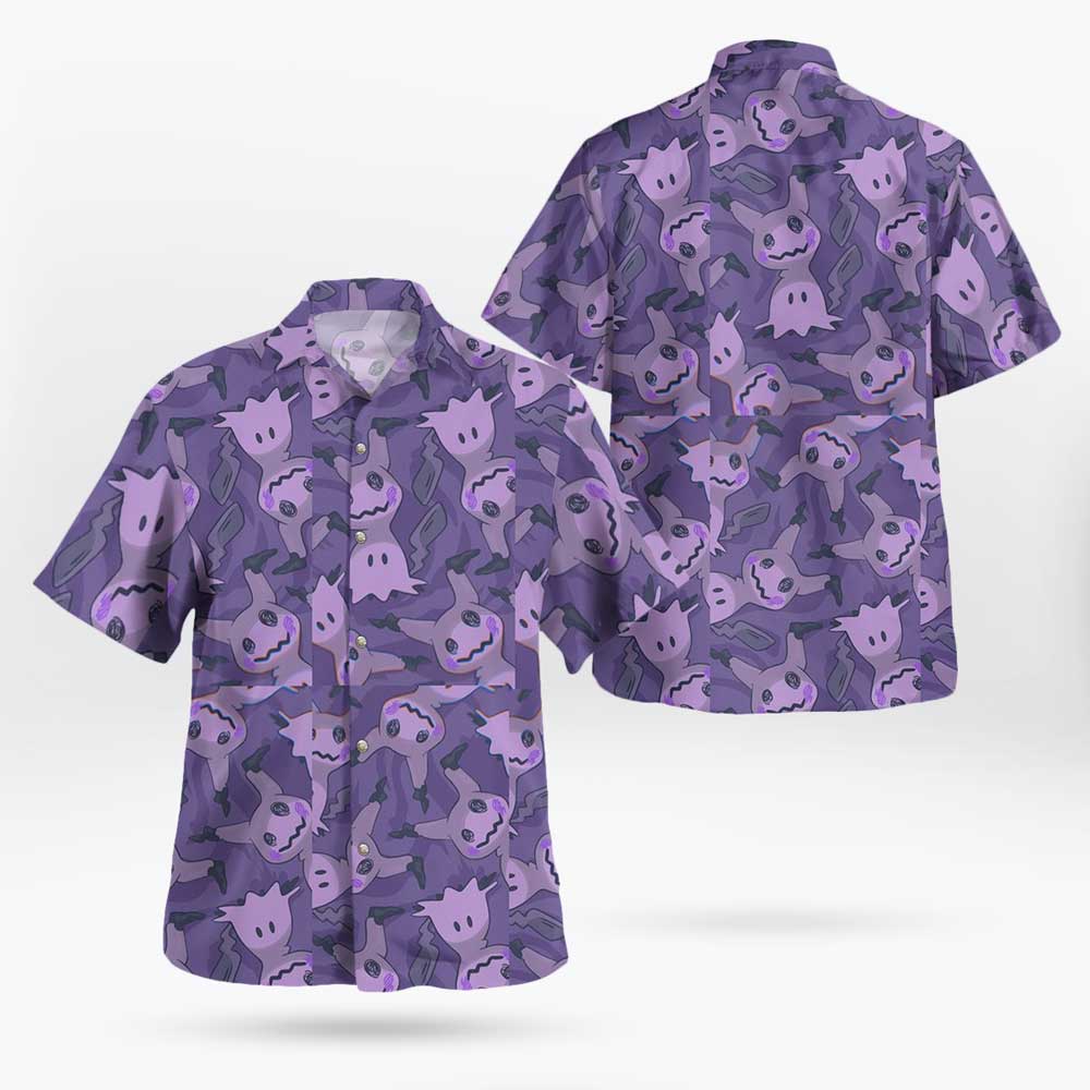 Purple Mimikyu Ghost Button-Up Hawaiian Shirt - Tropi Hawaiian Shirts