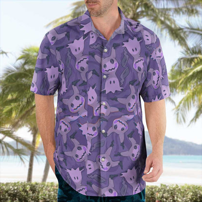 Purple Mimikyu Ghost Button-Up Hawaiian Shirt - Tropi Hawaiian Shirts