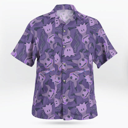 Purple Mimikyu Ghost Button-Up Hawaiian Shirt - Tropi Hawaiian Shirts