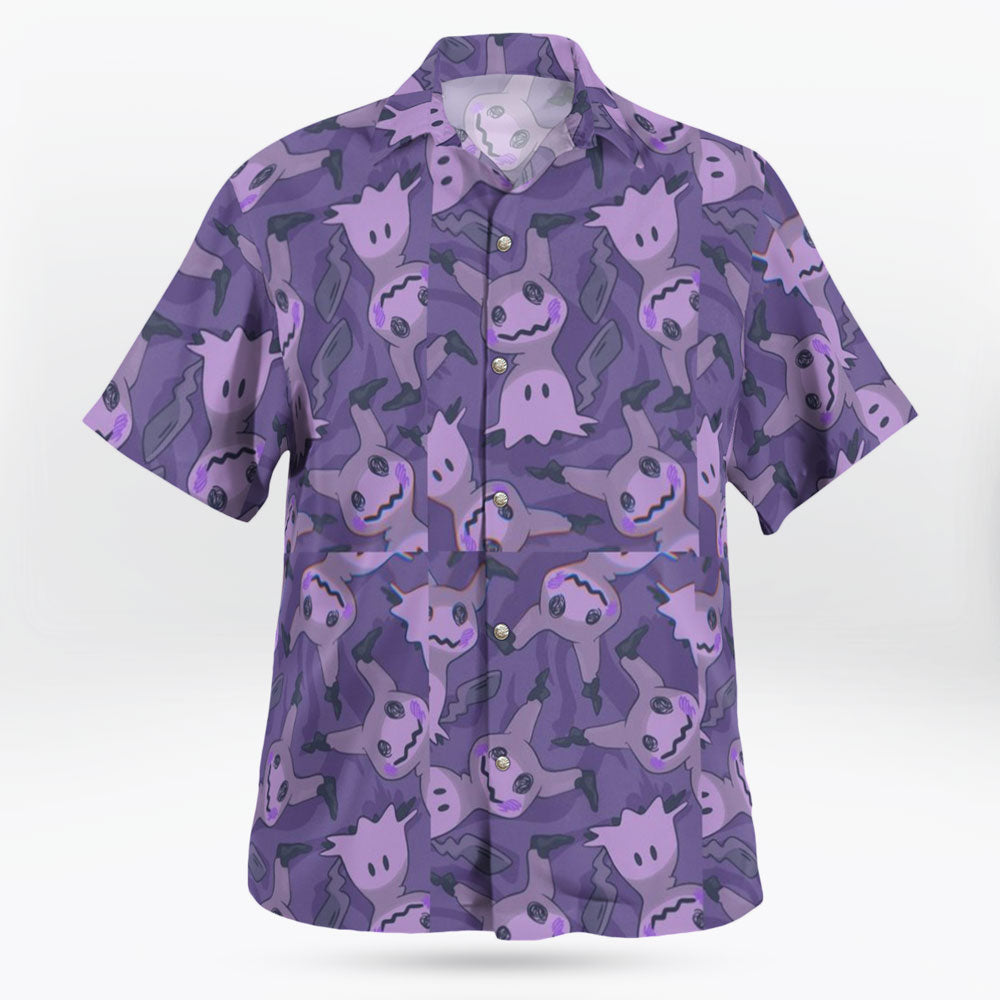 Purple Mimikyu Ghost Button-Up Hawaiian Shirt - Tropi Hawaiian Shirts