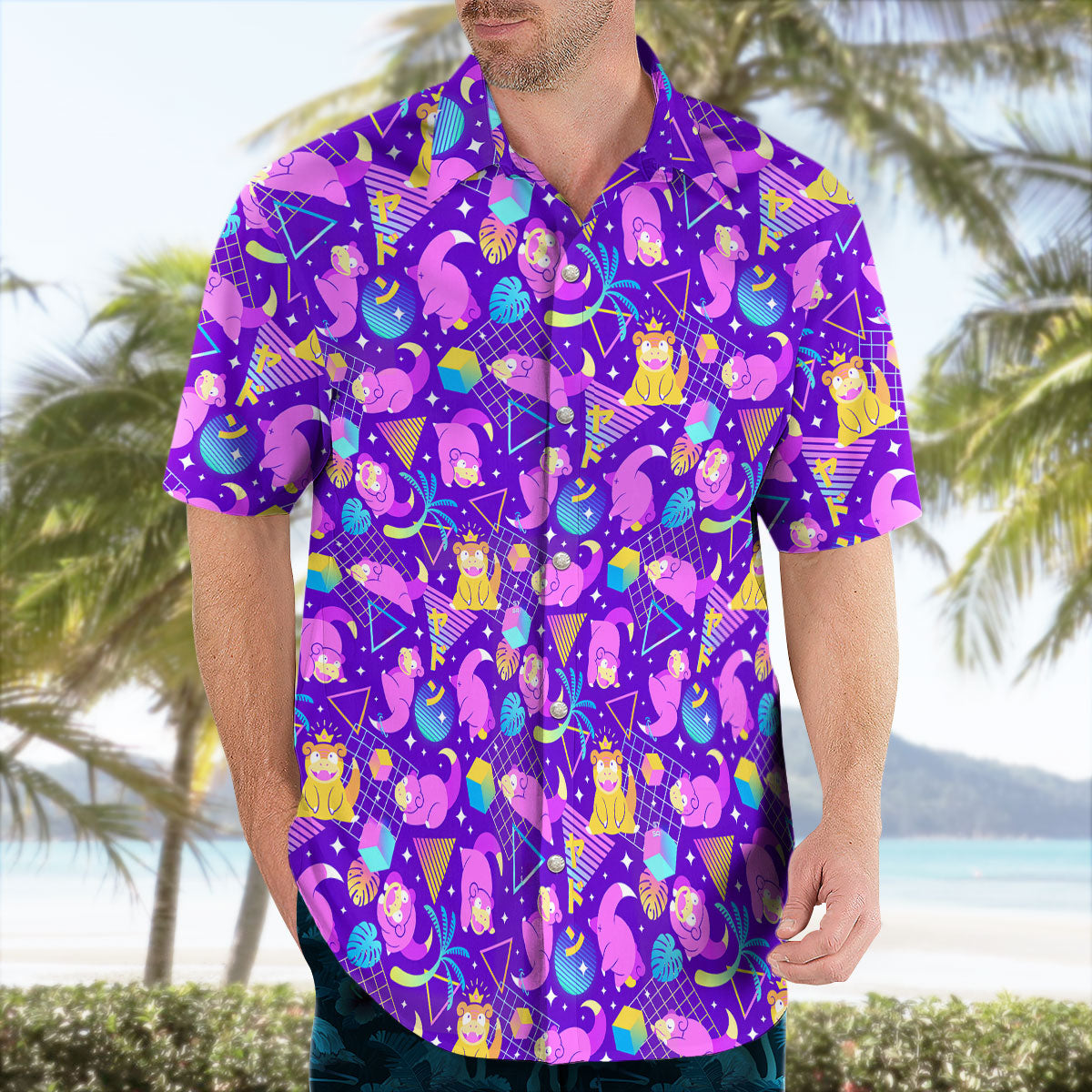 Purple Slowpoke Vaporwave Pokemon Hawaiian Shirt