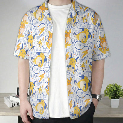 Anime Pokemon Raichu Kawaii Electric Pattern Hawaiian Shirt | Tropi Hawaiian Shirts Store