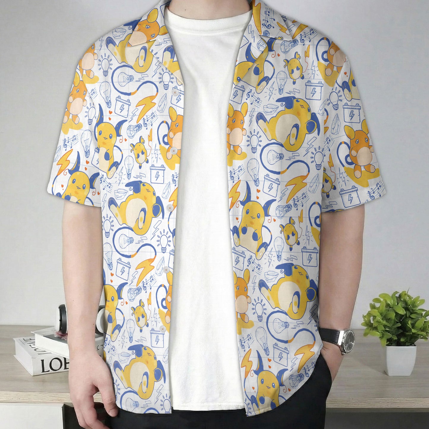 Anime Pokemon Raichu Kawaii Electric Pattern Hawaiian Shirt | Tropi Hawaiian Shirts Store