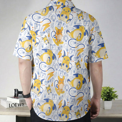 Anime Pokemon Raichu Kawaii Electric Pattern Hawaiian Shirt | Tropi Hawaiian Shirts Store