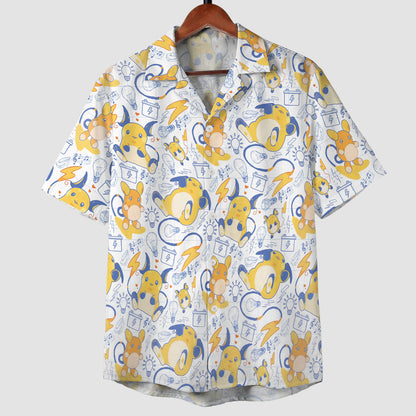 Anime Pokemon Raichu Kawaii Electric Pattern Hawaiian Shirt | Tropi Hawaiian Shirts Store