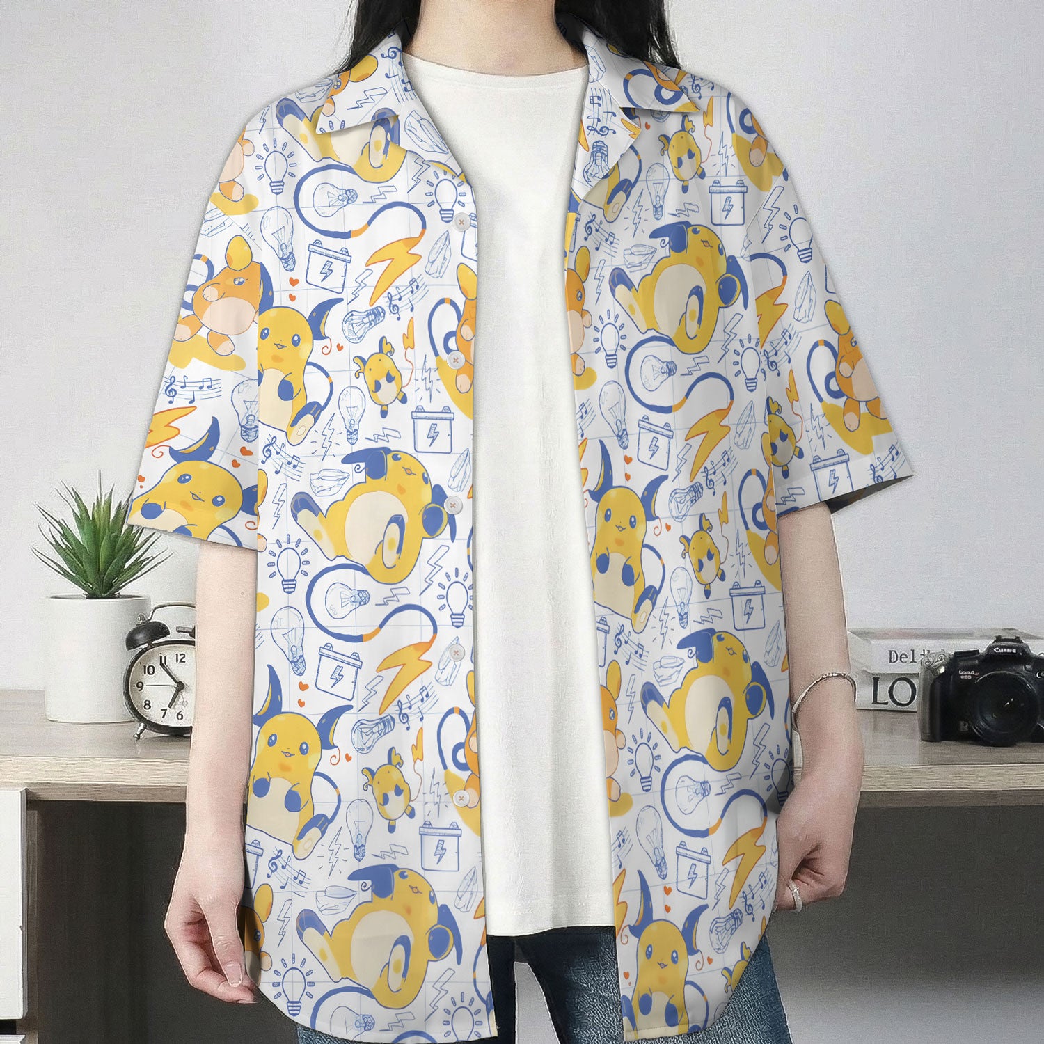Anime Pokemon Raichu Kawaii Electric Pattern Hawaiian Shirt | Tropi Hawaiian Shirts Store