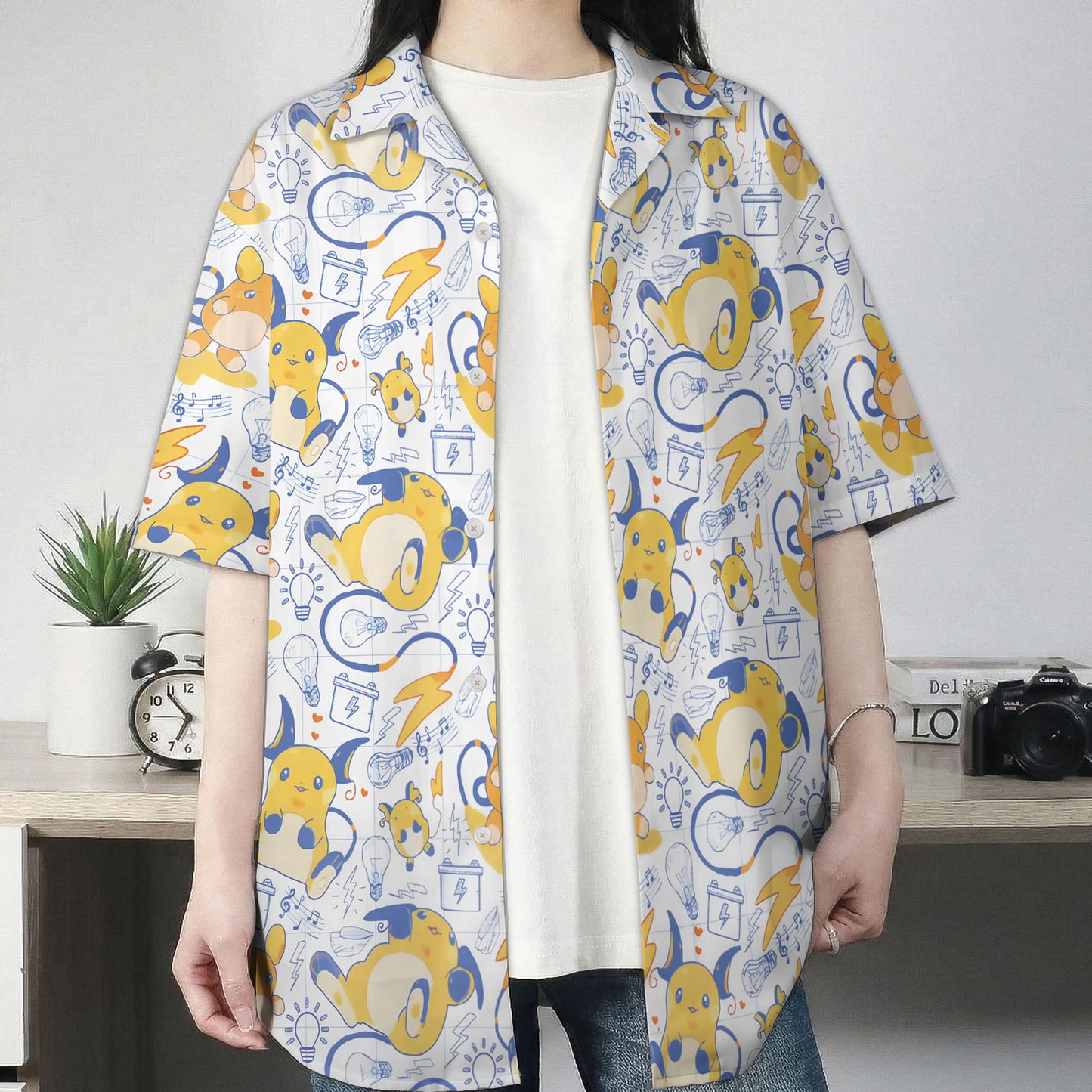 Anime Pokemon Raichu Kawaii Electric Pattern Hawaiian Shirt | Tropi Hawaiian Shirts Store