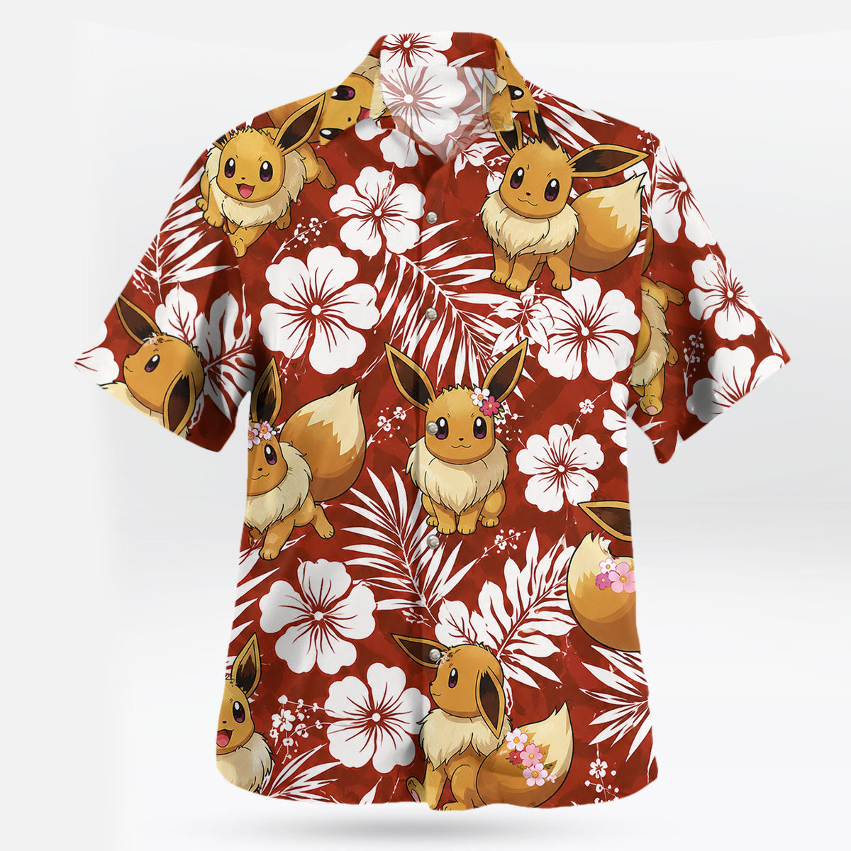 Red Eevee Tropical Floral Pokemon Hawaiian Shirt - Tropi Hawaiian Shirts