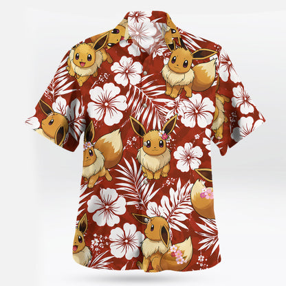 Red Eevee Tropical Floral Pokemon Hawaiian Shirt - Tropi Hawaiian Shirts