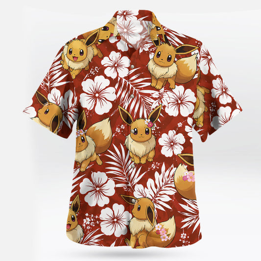 Red Eevee Tropical Floral Pokemon Hawaiian Shirt - Tropi Hawaiian Shirts