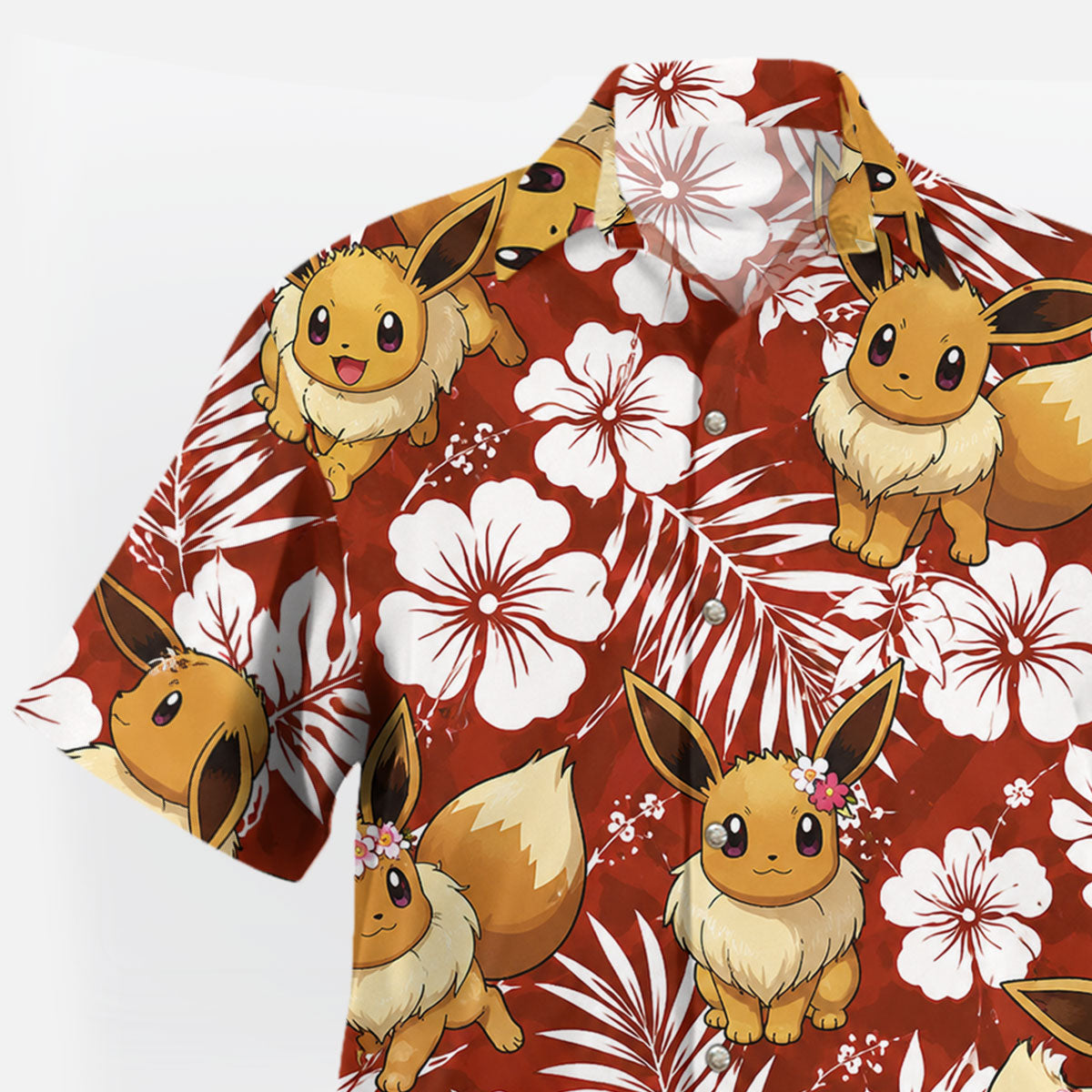 Red Eevee Tropical Floral Pokemon Hawaiian Shirt - Tropi Hawaiian Shirts